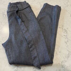 Express Linen Blend Pants Blue Chambray High-Rise Tapered Ankle Tie Belt 2R